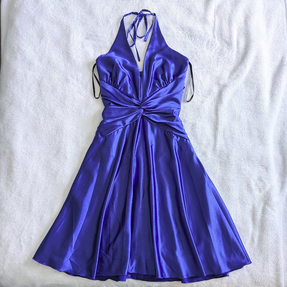 Jessica McClintock A-line halter bridesmaid cocktail NYE dress, Size 2, Blue